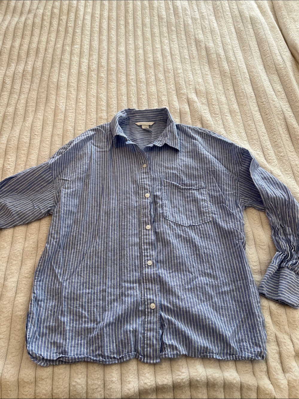 H&M Blue and White linen blend Striped Button-Down Shirt